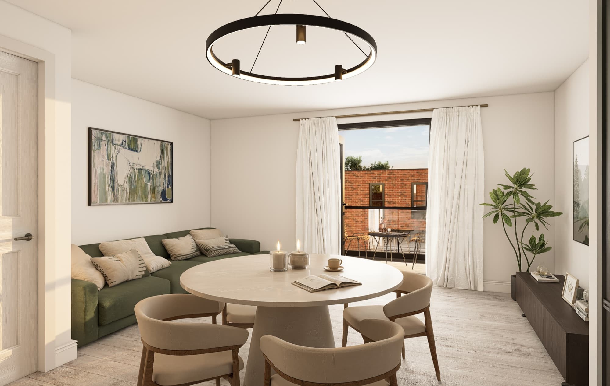 Monument View apartment living and dining area CGI